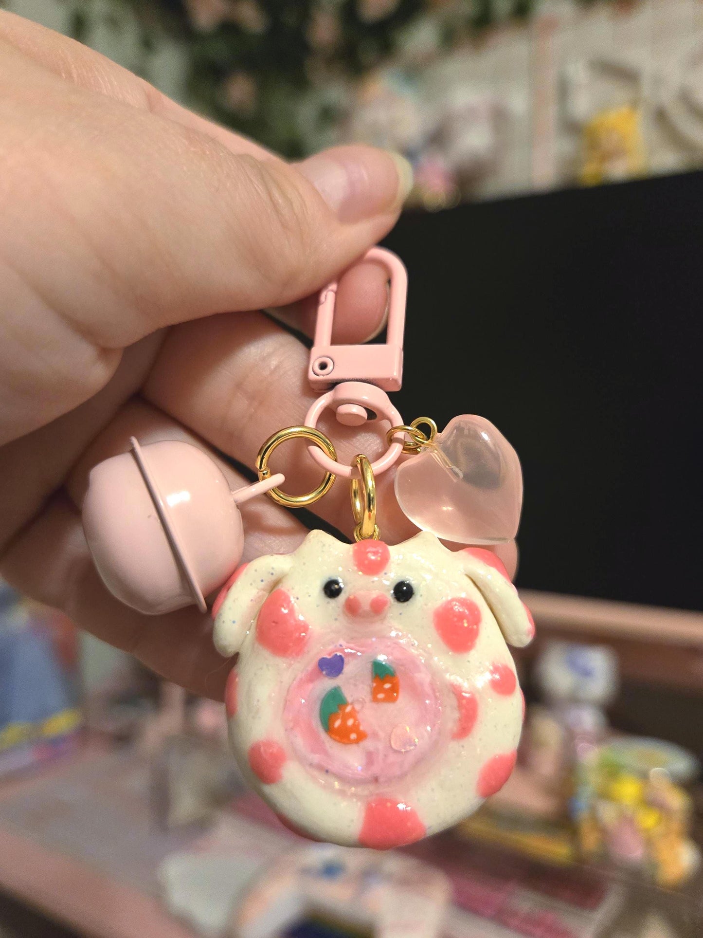Strawberry Cow Charm Keychain | Cute bag charm